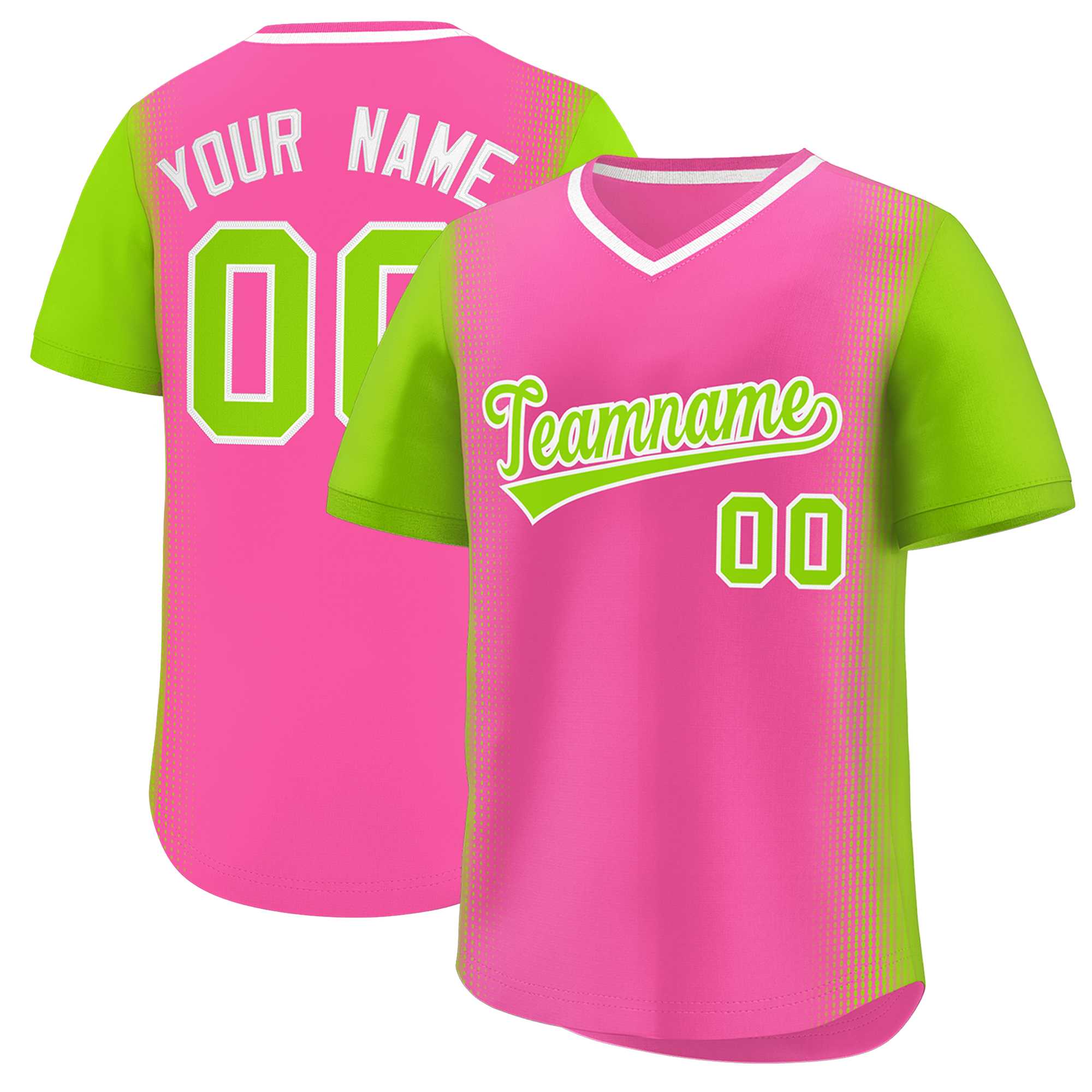 Custom Pink Neon Green Personalized Raglan Sleeves Authentic Baseball Jersey