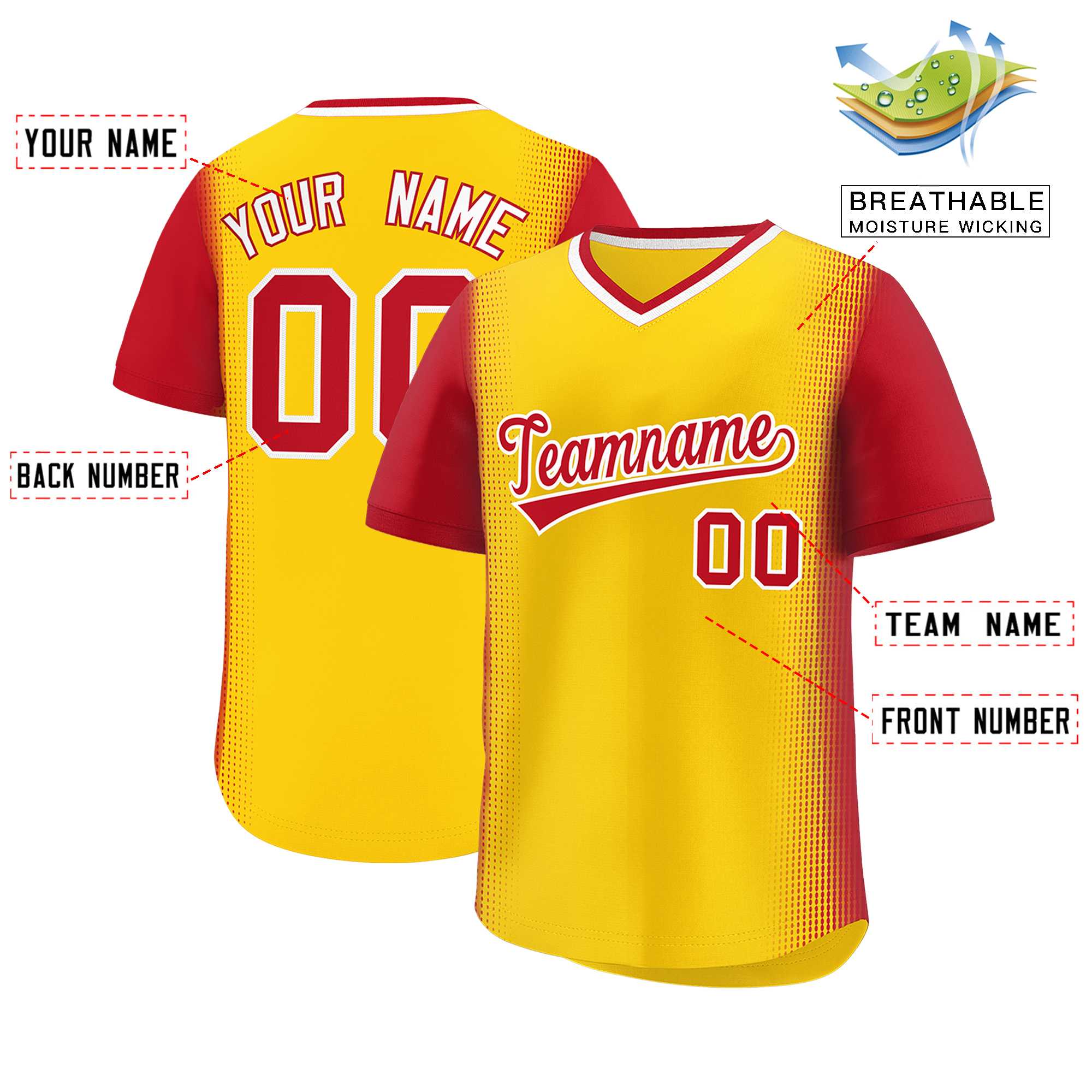 Custom Gold Red Personalized Raglan Sleeves Authentic Baseball Jersey