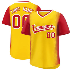 Custom Gold Red Personalized Raglan Sleeves Authentic Baseball Jersey