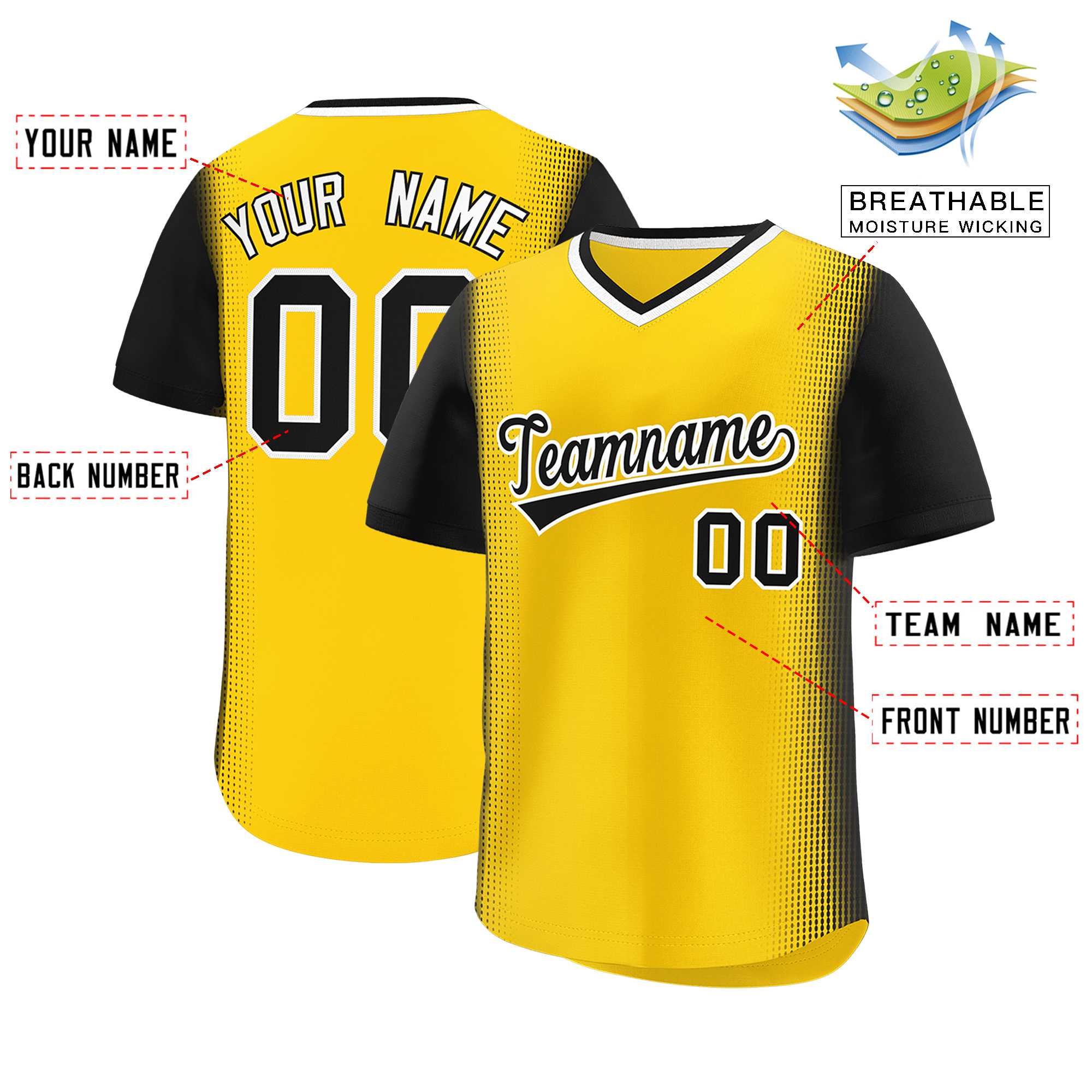 Custom Gold Black Personalized Raglan Sleeves Authentic Baseball Jersey