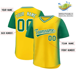 Custom Gold Kelly Green Personalized Raglan Sleeves Authentic Baseball Jersey