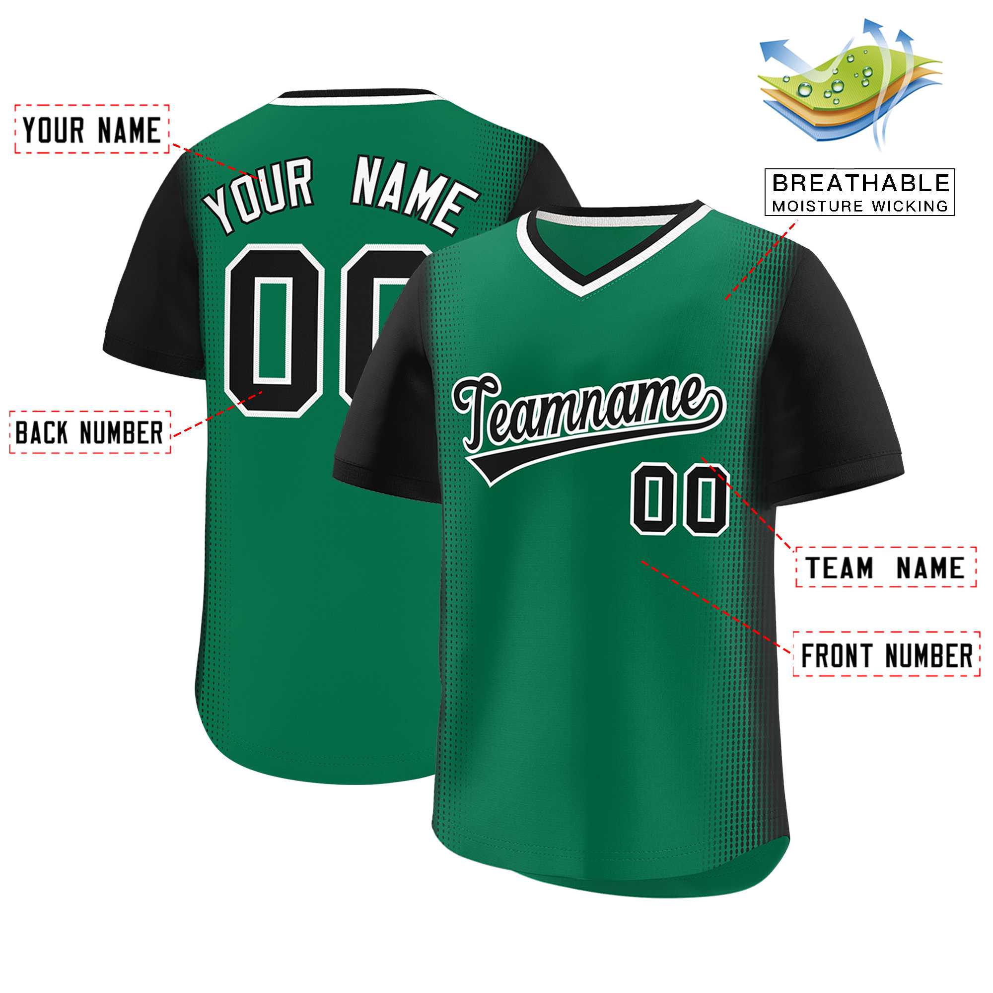 Custom Kelly Green Black Personalized Raglan Sleeves Authentic Baseball Jersey