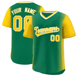 Custom Kelly Green Gold Personalized Raglan Sleeves Authentic Baseball Jersey