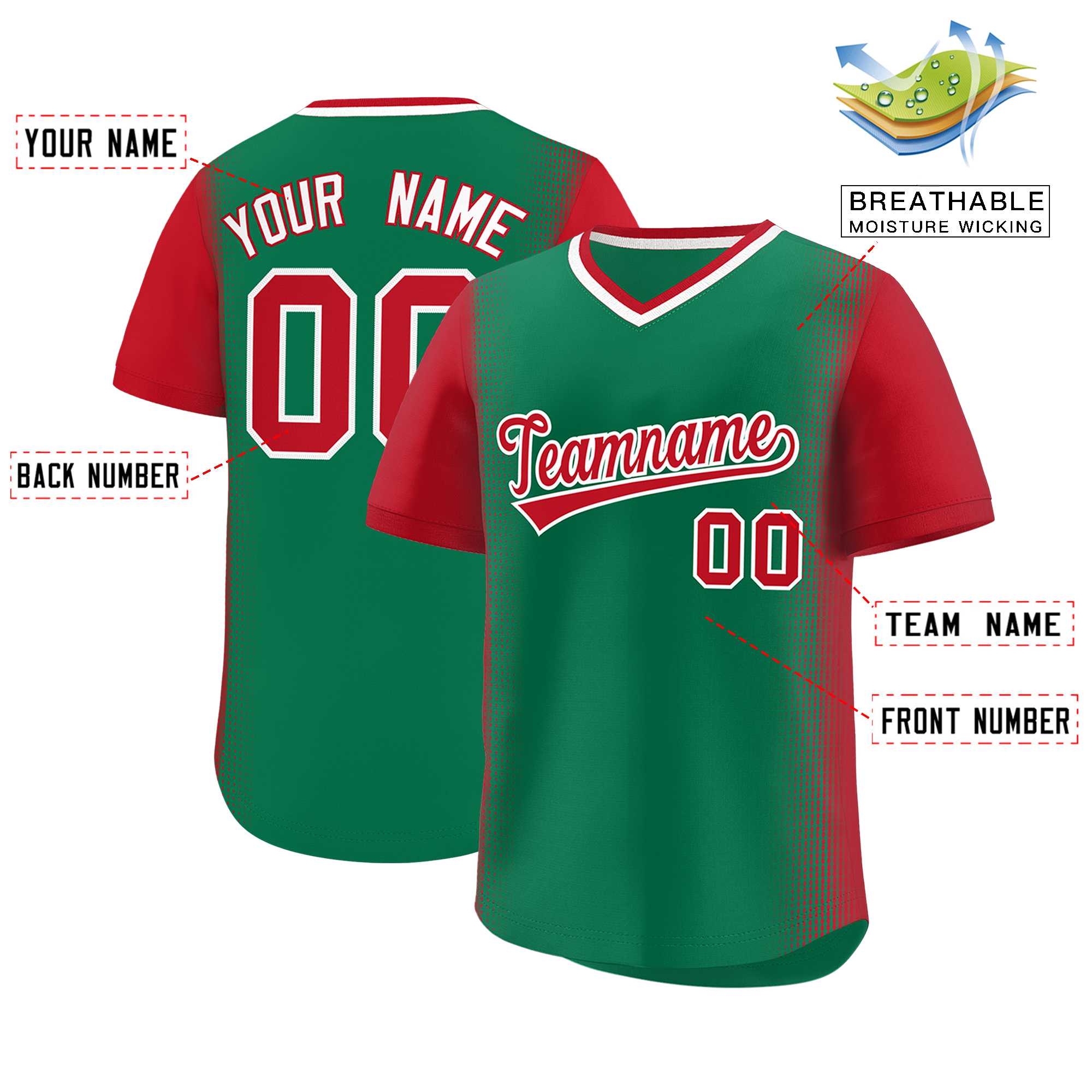 Custom Kelly Green Red Personalized Raglan Sleeves Authentic Baseball Jersey