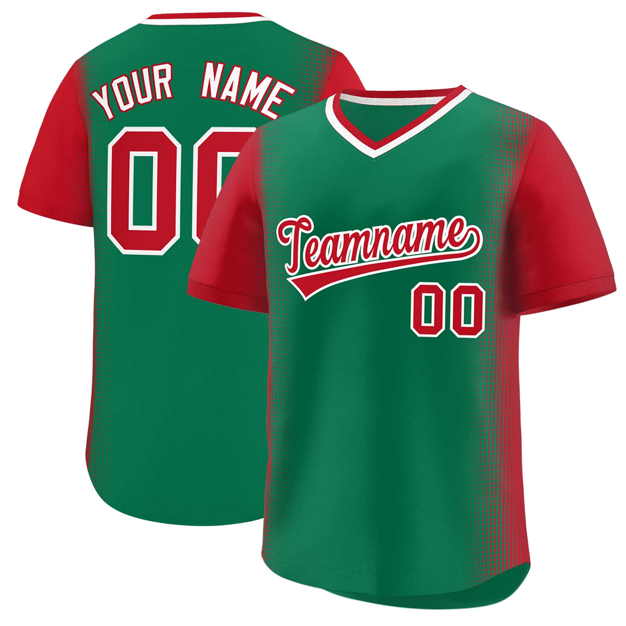 Custom Kelly Green Red Personalized Raglan Sleeves Authentic Baseball Jersey