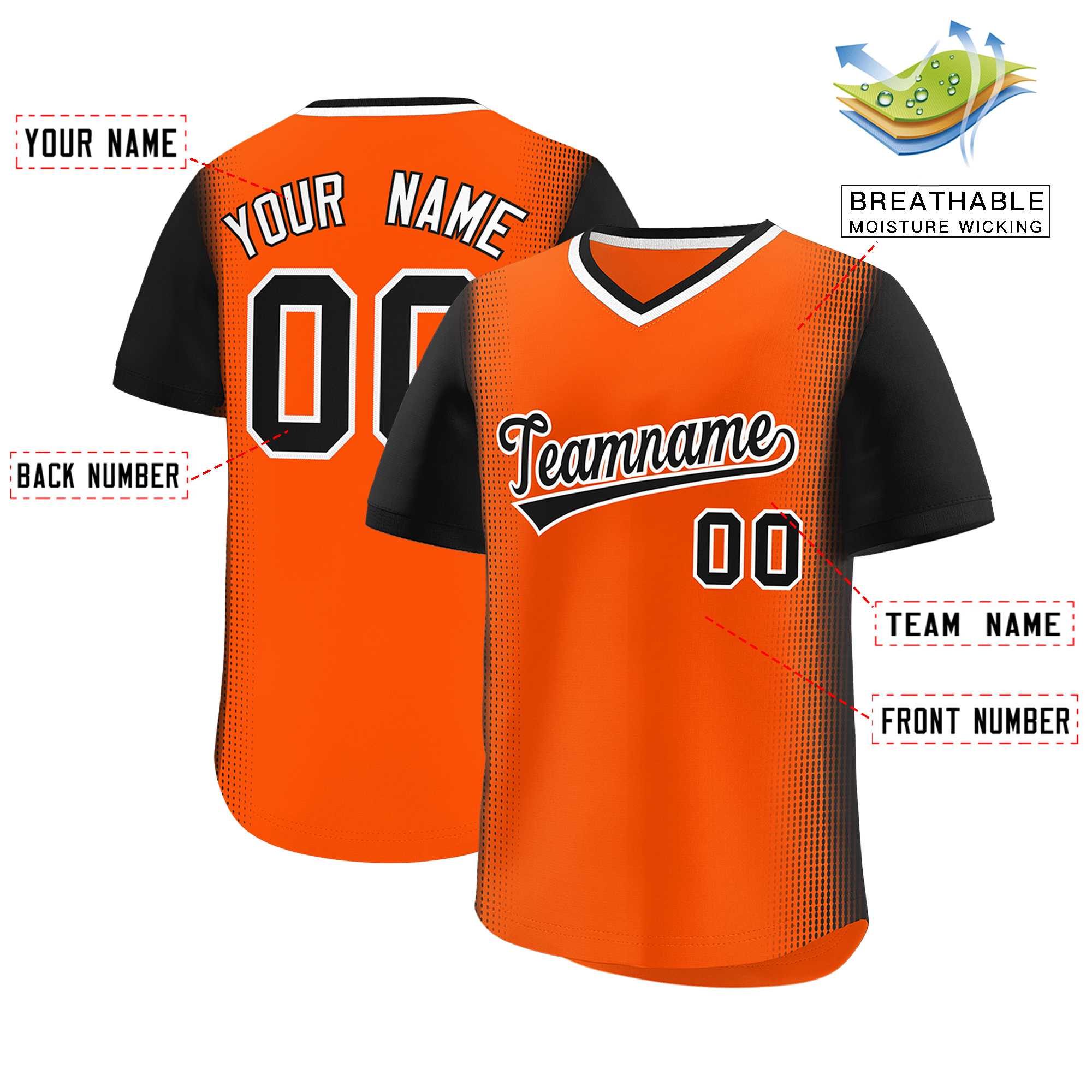 Custom Orange Black Personalized Raglan Sleeves Authentic Baseball Jersey