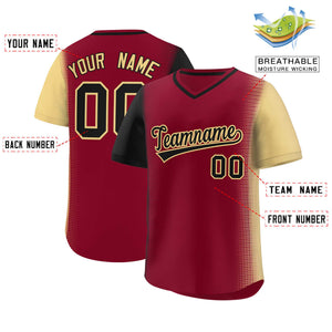 Custom Crimson Black-Khaki Personalized Raglan Sleeves Authentic Baseball Jersey