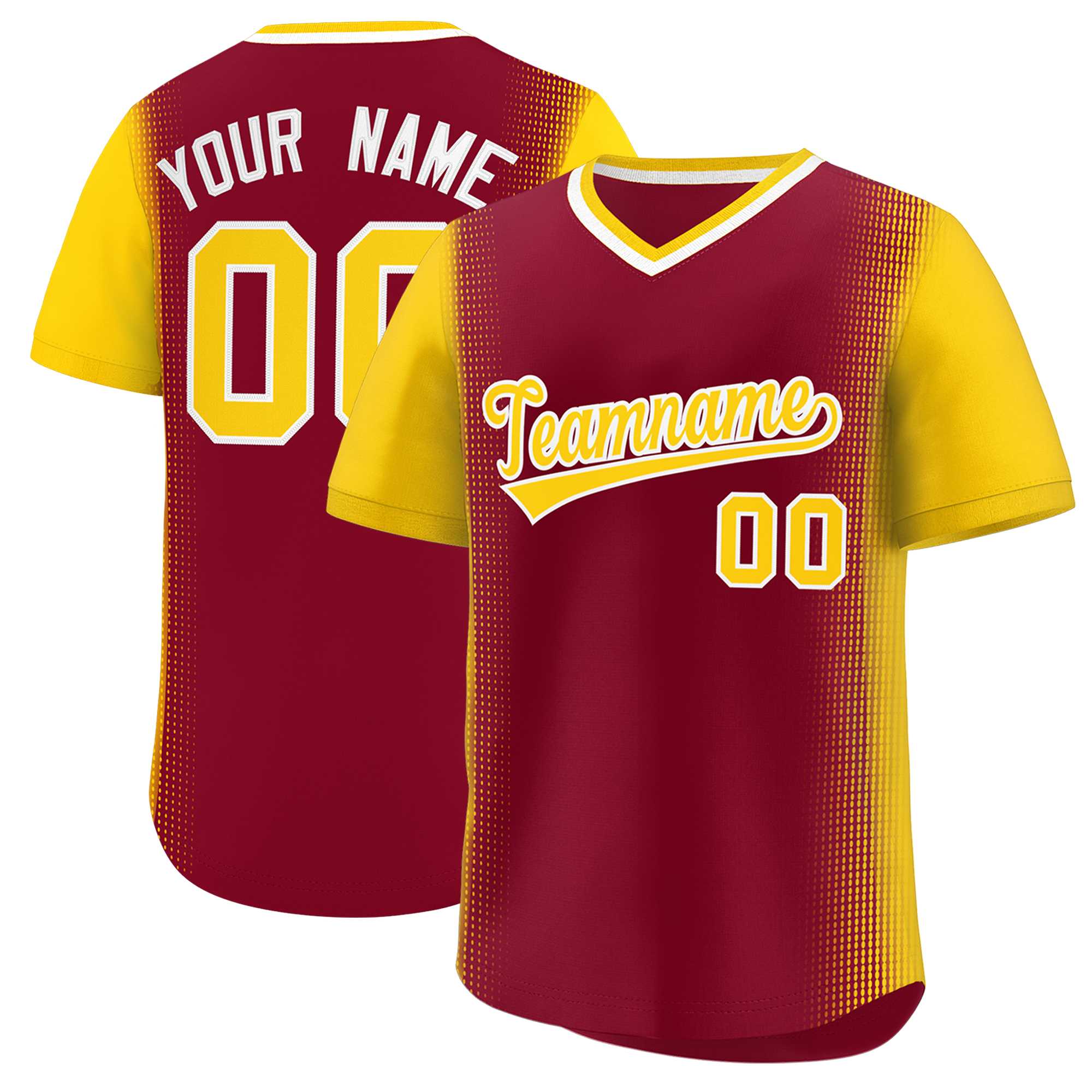 Custom Crimson Gold Personalized Raglan Sleeves Authentic Baseball Jersey