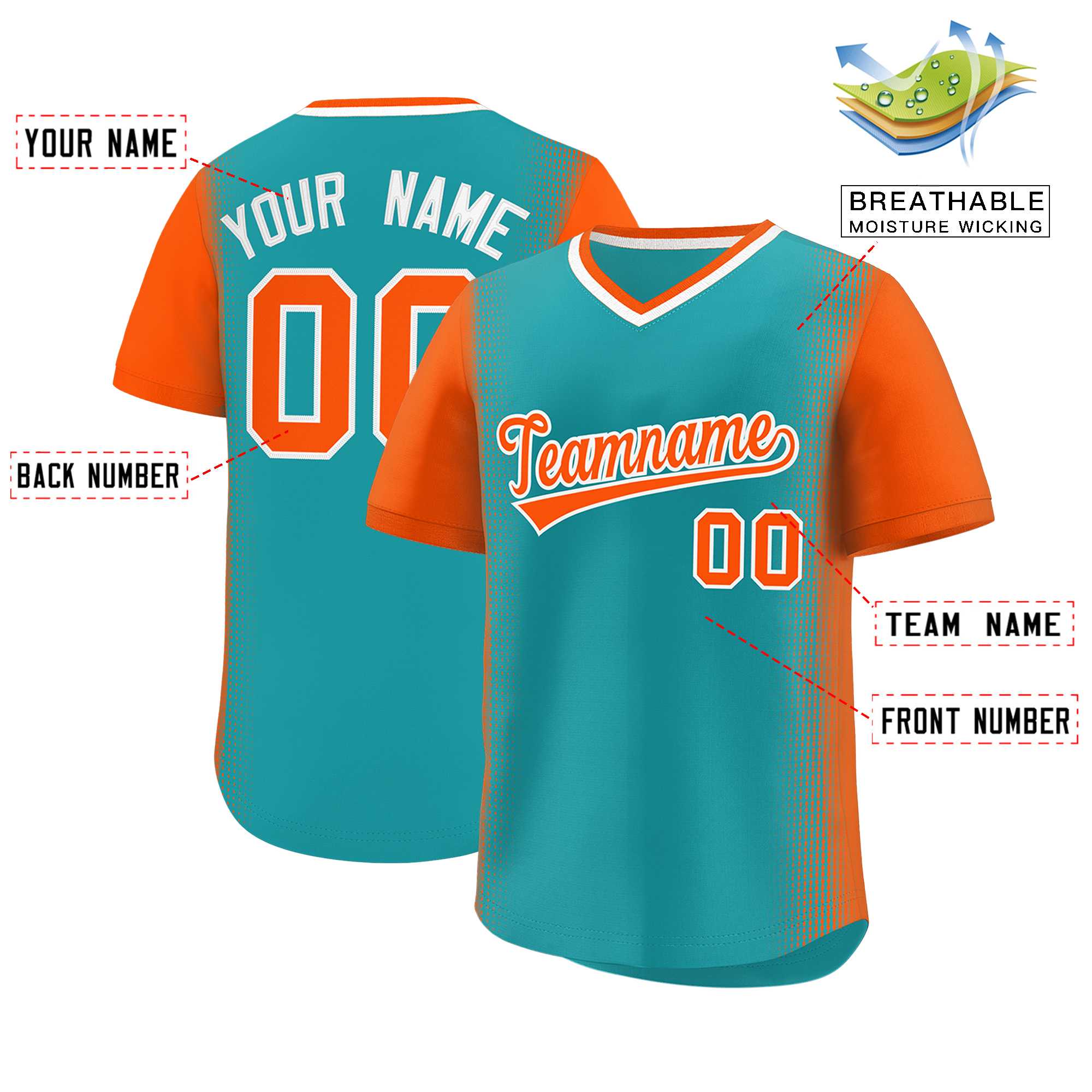 Custom Aqua Orange Personalized Raglan Sleeves Authentic Baseball Jersey