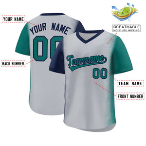 Custom Gray Navy-Aqua Personalized Raglan Sleeves Authentic Baseball Jersey