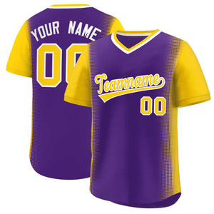 Custom Purple Gold Personalized Raglan Sleeves Authentic Baseball Jersey