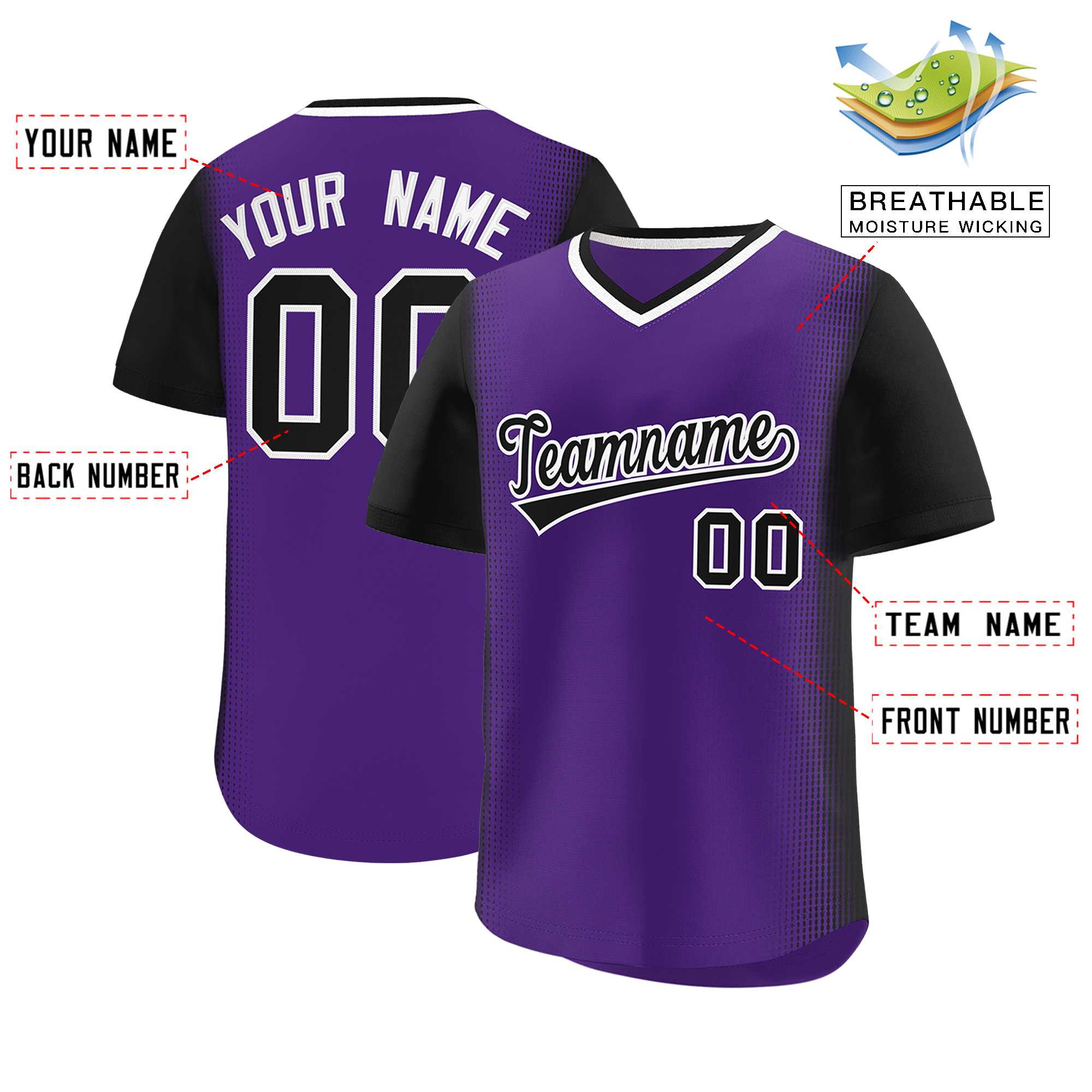 Custom Purple Black Personalized Raglan Sleeves Authentic Baseball Jersey