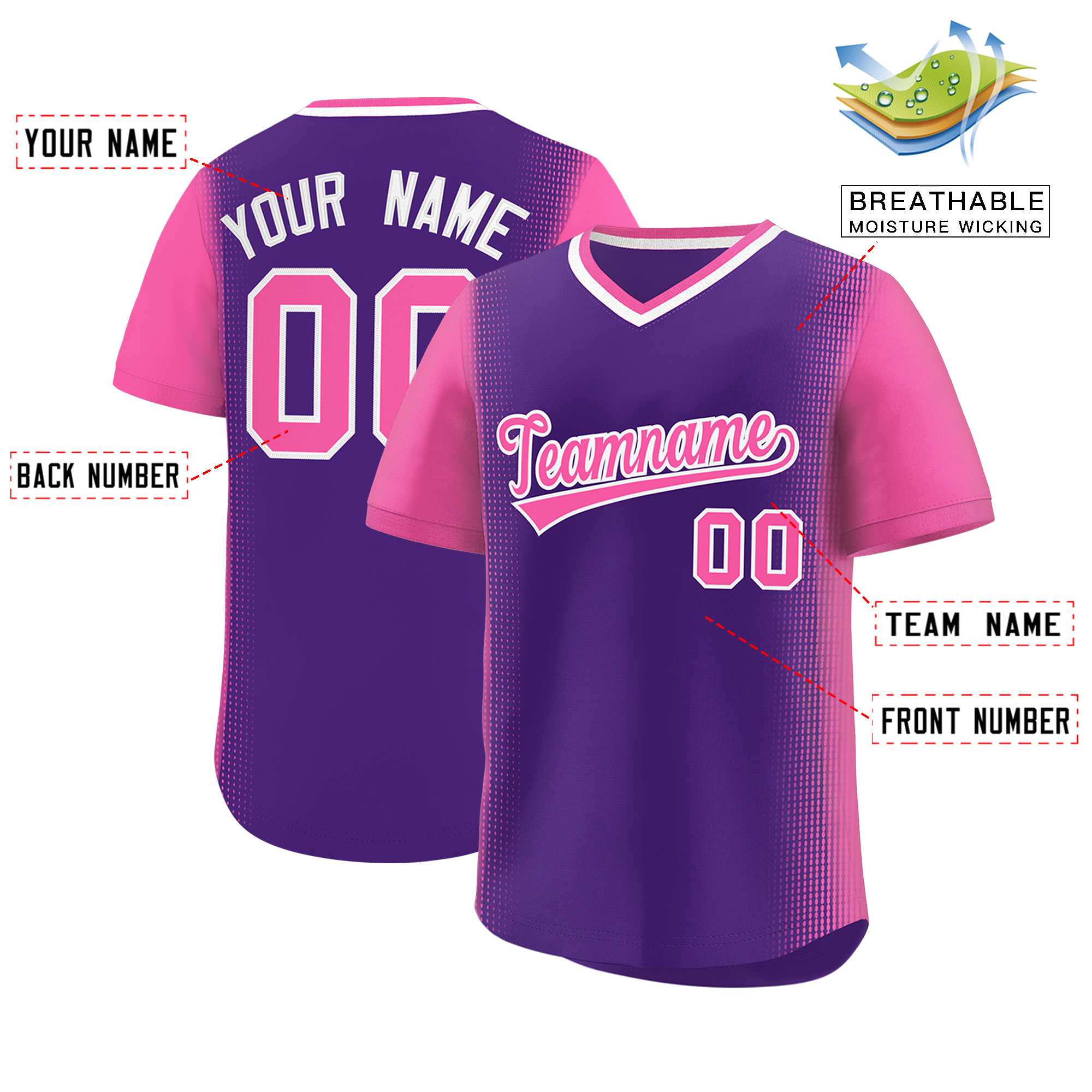 Custom Purple Pink Personalized Raglan Sleeves Authentic Baseball Jersey