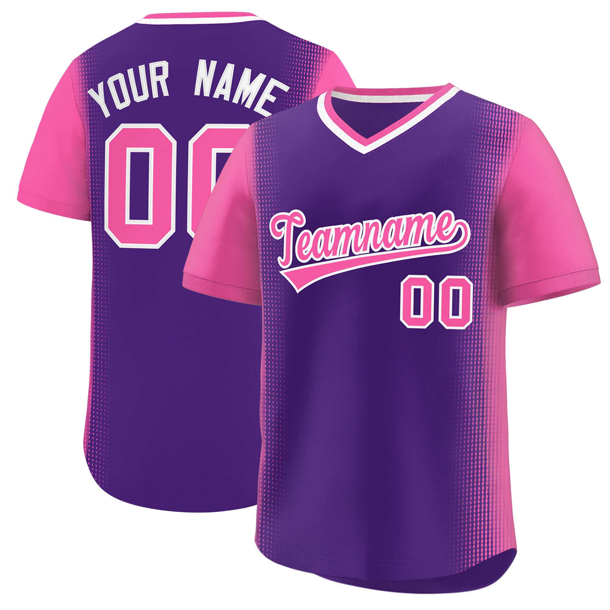 Custom Purple Pink Personalized Raglan Sleeves Authentic Baseball Jersey