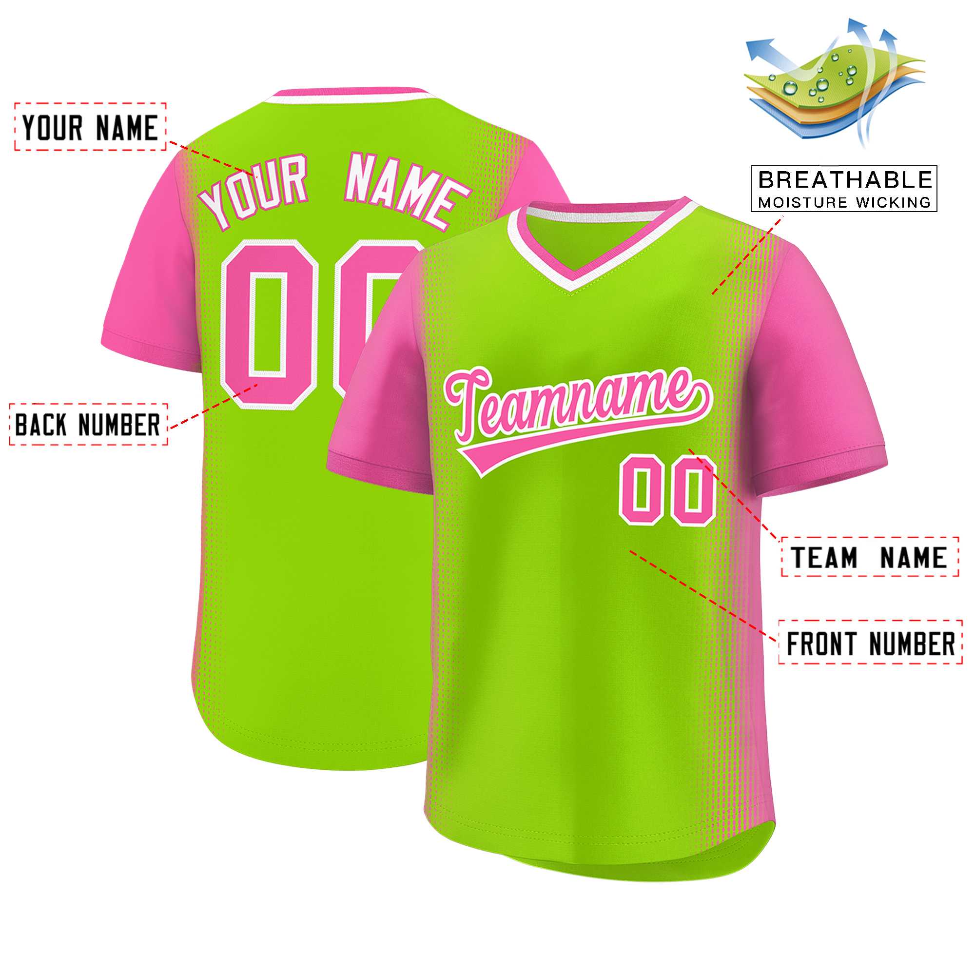 Custom Neon Green Pink Personalized Raglan Sleeves Authentic Baseball Jersey