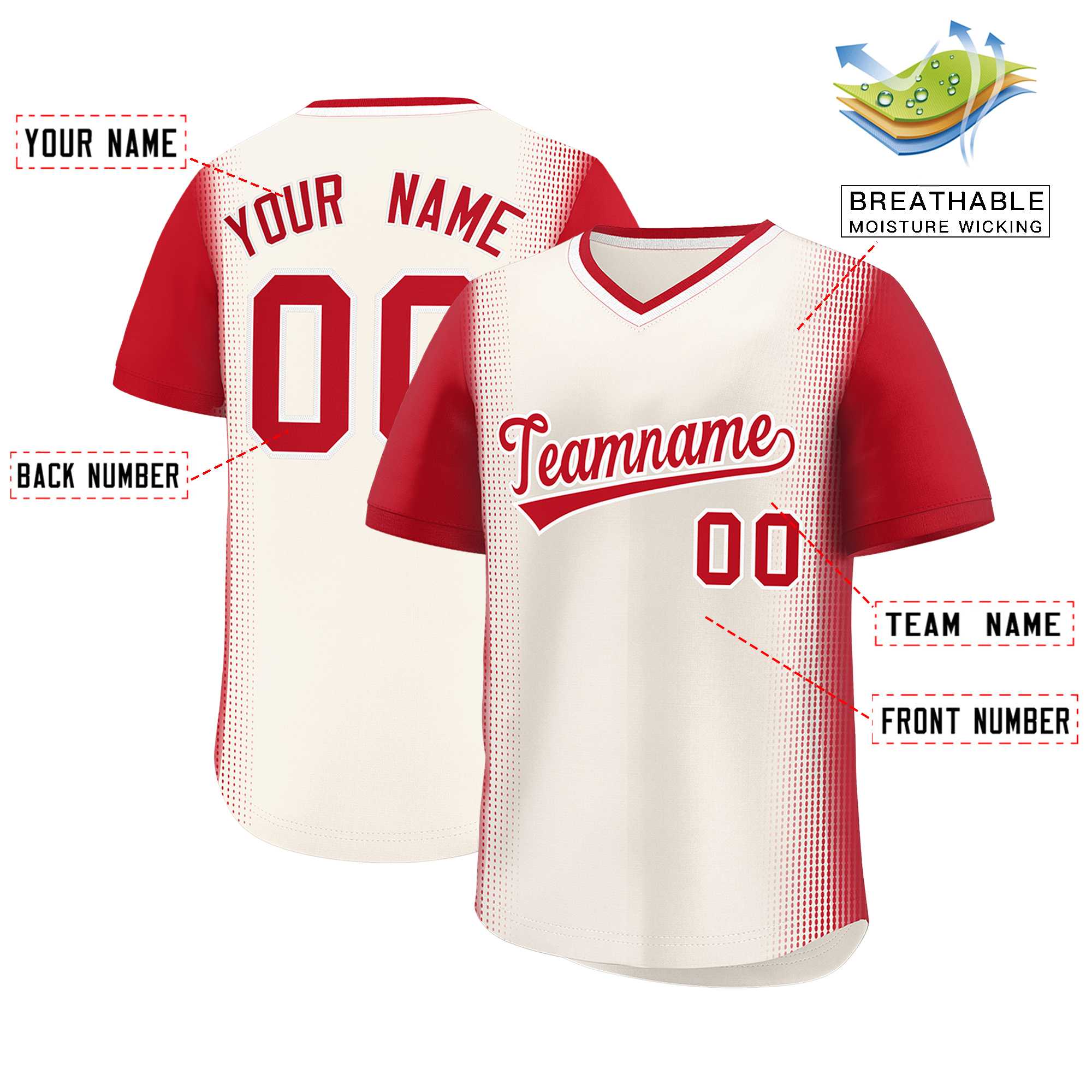 Custom Cream Red Personalized Raglan Sleeves Authentic Baseball Jersey