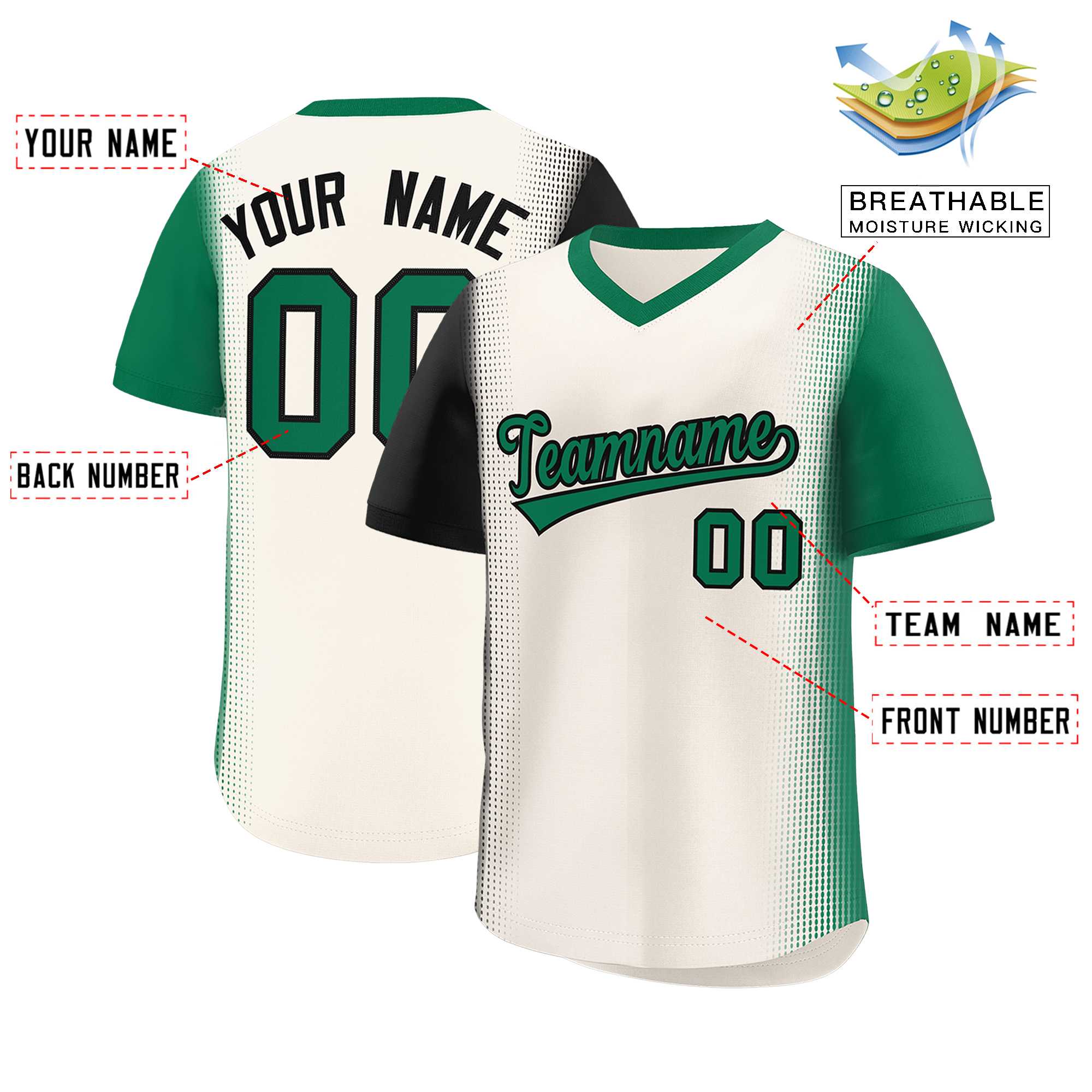 Custom Cream Black-Kelly Green Personalized Raglan Sleeves Authentic Baseball Jersey