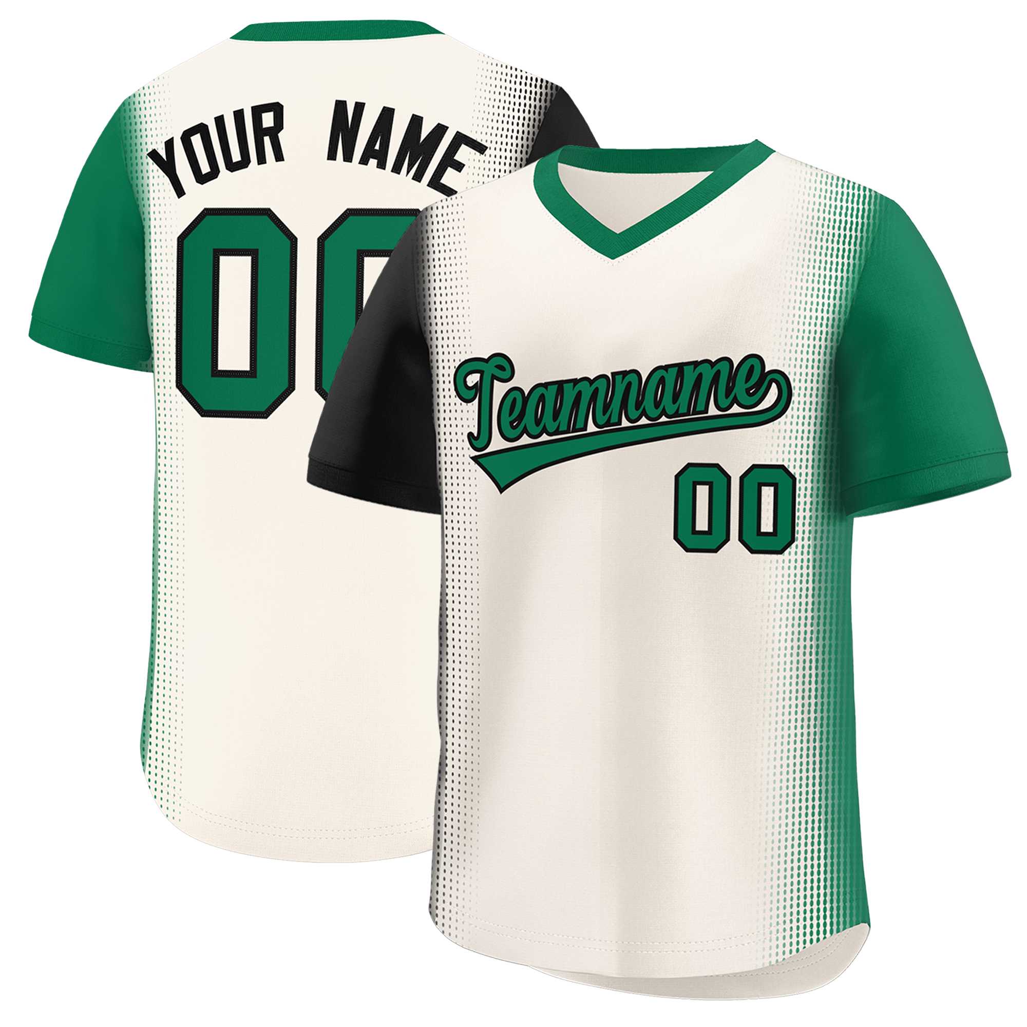 Custom Cream Black-Kelly Green Personalized Raglan Sleeves Authentic Baseball Jersey