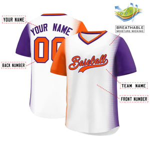 Custom White Orange-Purple Personalized Raglan Sleeves Authentic Baseball Jersey