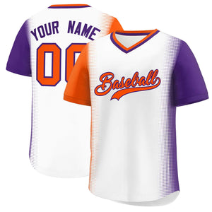 Custom White Orange-Purple Personalized Raglan Sleeves Authentic Baseball Jersey