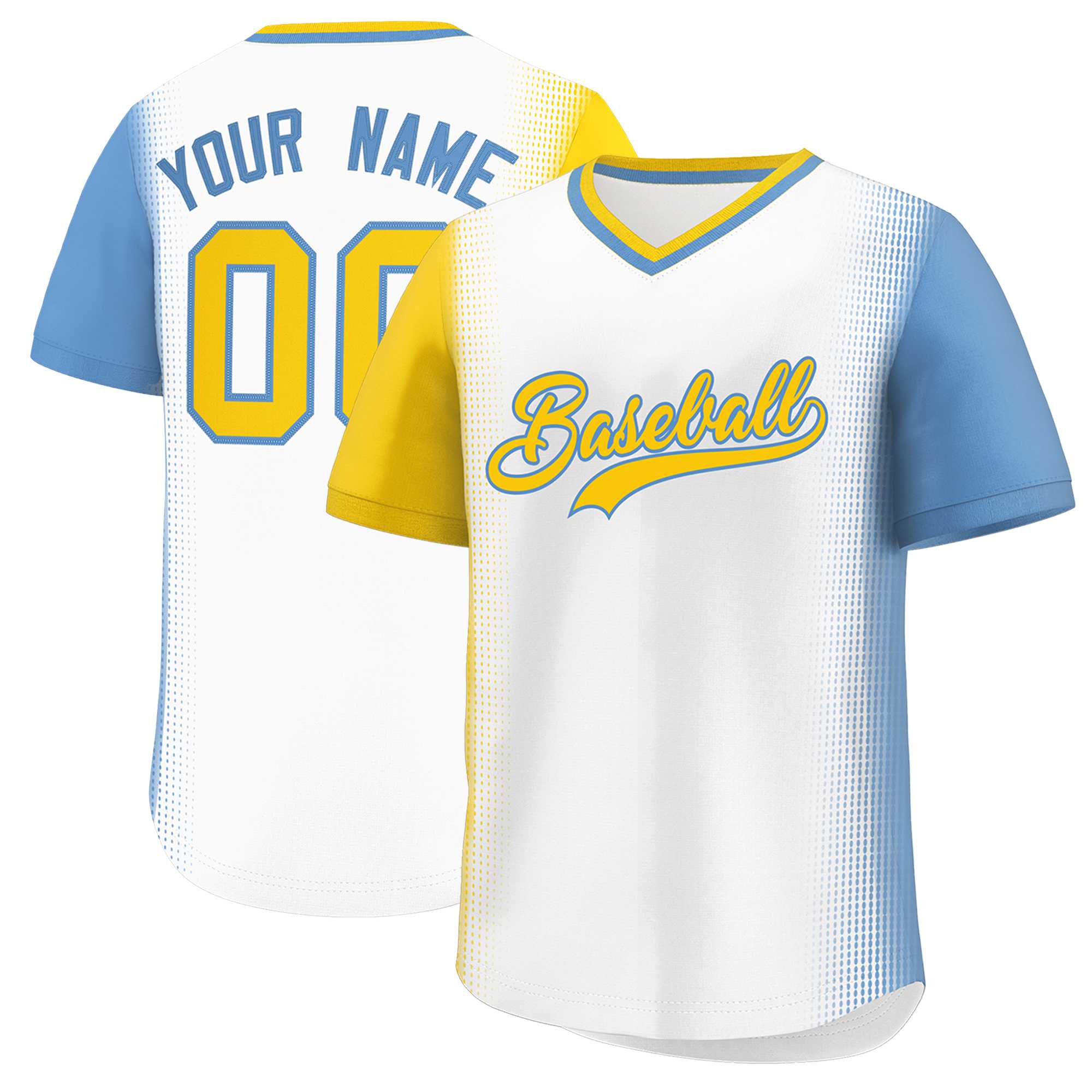 Custom White Gold-Light Blue Personalized Raglan Sleeves Authentic Baseball Jersey