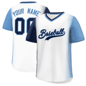 Custom White Navy-Light Blue Personalized Raglan Sleeves Authentic Baseball Jersey