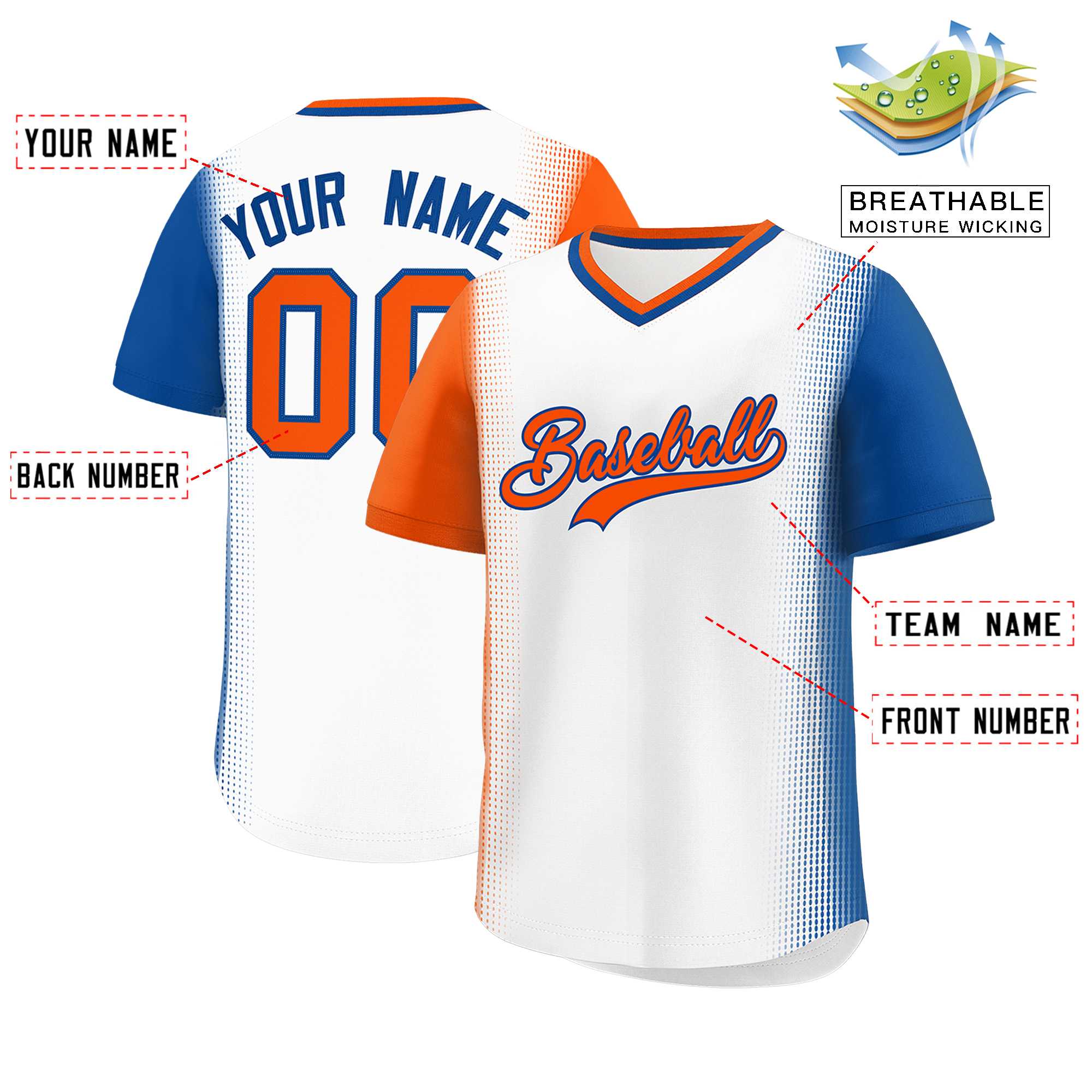 Custom White Orange-Royal Personalized Raglan Sleeves Authentic Baseball Jersey