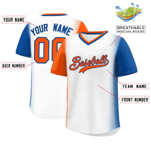 Custom White Orange-Royal Personalized Raglan Sleeves Authentic Baseball Jersey