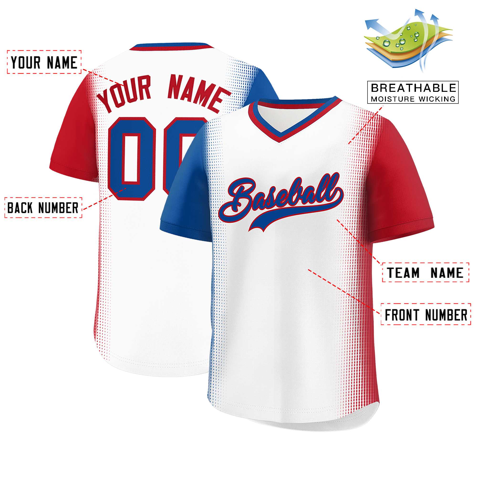 Custom White Royal-Red Personalized Raglan Sleeves Authentic Baseball Jersey