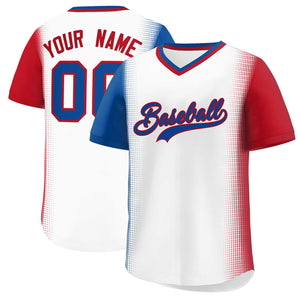 Custom White Royal-Red Personalized Raglan Sleeves Authentic Baseball Jersey