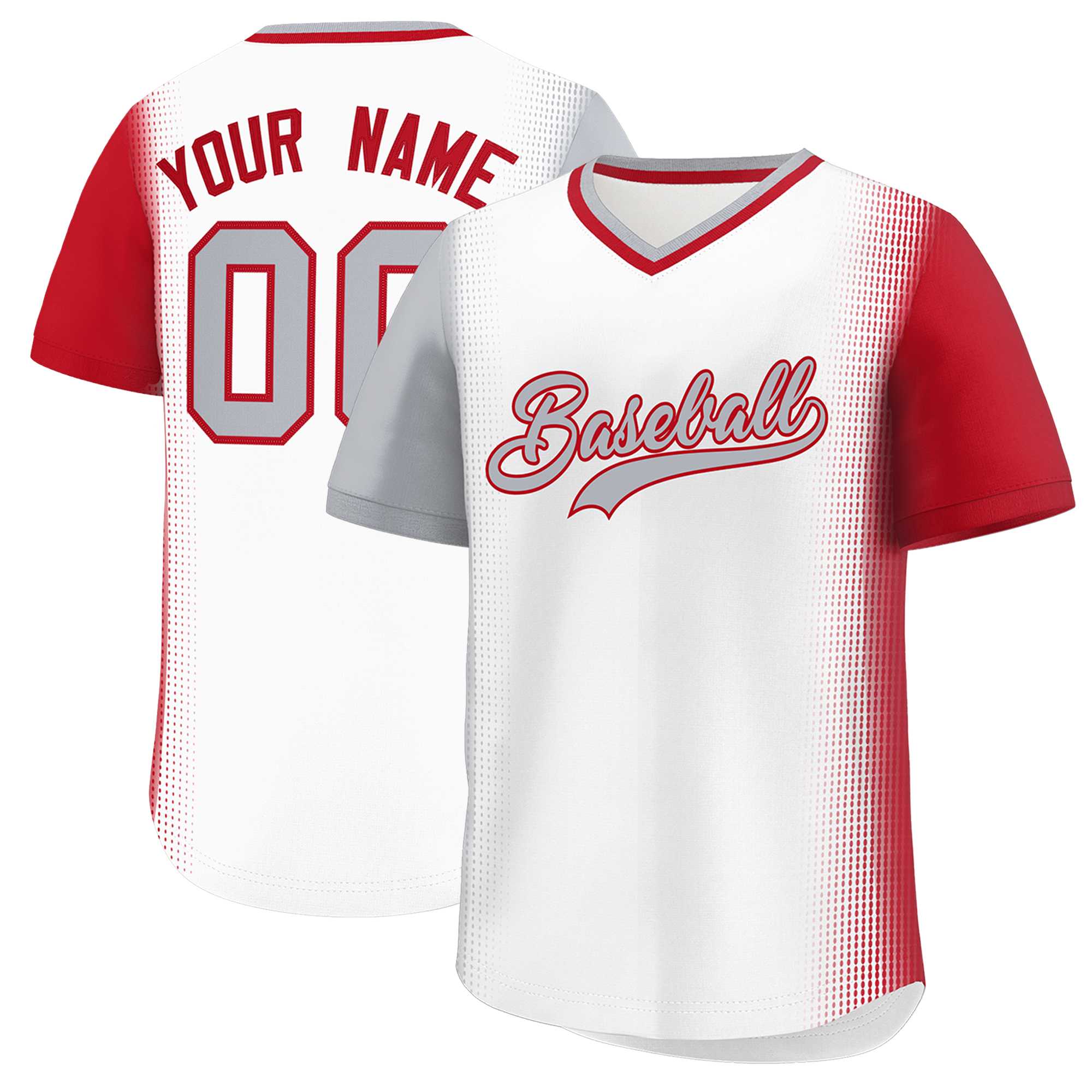 Custom White Gray-Red Personalized Raglan Sleeves Authentic Baseball Jersey