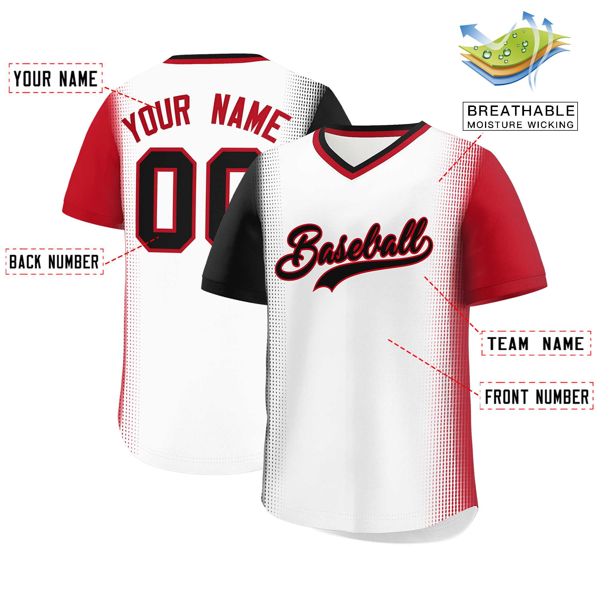 Custom White Black-Red Personalized Raglan Sleeves Authentic Baseball Jersey