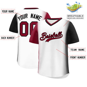 Custom White Crimson-Black Personalized Raglan Sleeves Authentic Baseball Jersey