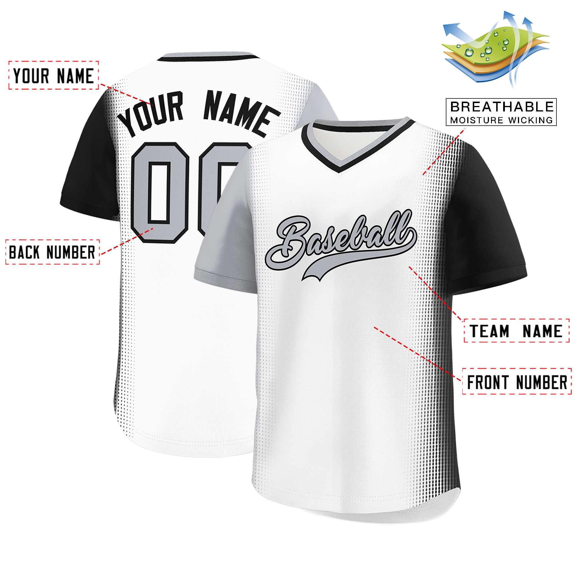 Custom White Gray-Black Personalized Raglan Sleeves Authentic Baseball Jersey