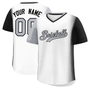 Custom White Gray-Black Personalized Raglan Sleeves Authentic Baseball Jersey