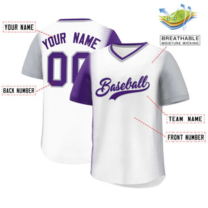 Custom White Purple-Gray Personalized Raglan Sleeves Authentic Baseball Jersey