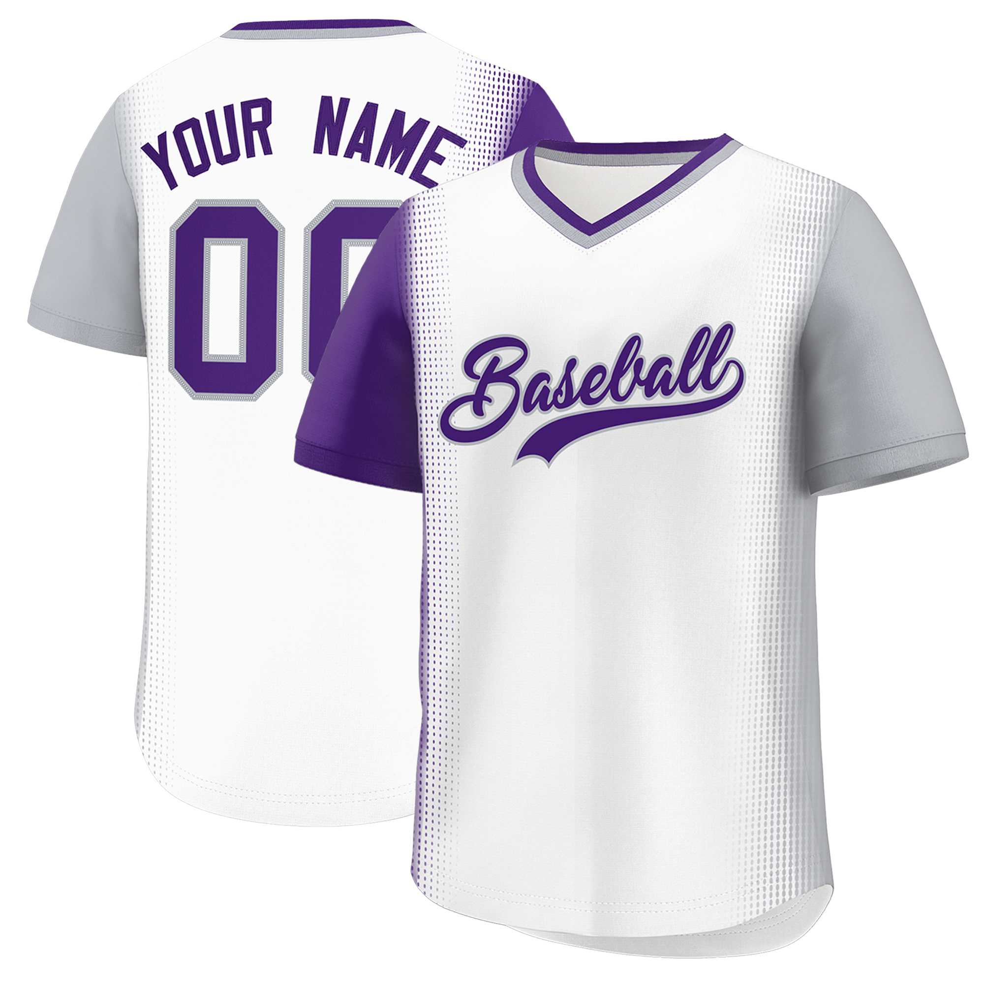 Custom White Purple-Gray Personalized Raglan Sleeves Authentic Baseball Jersey