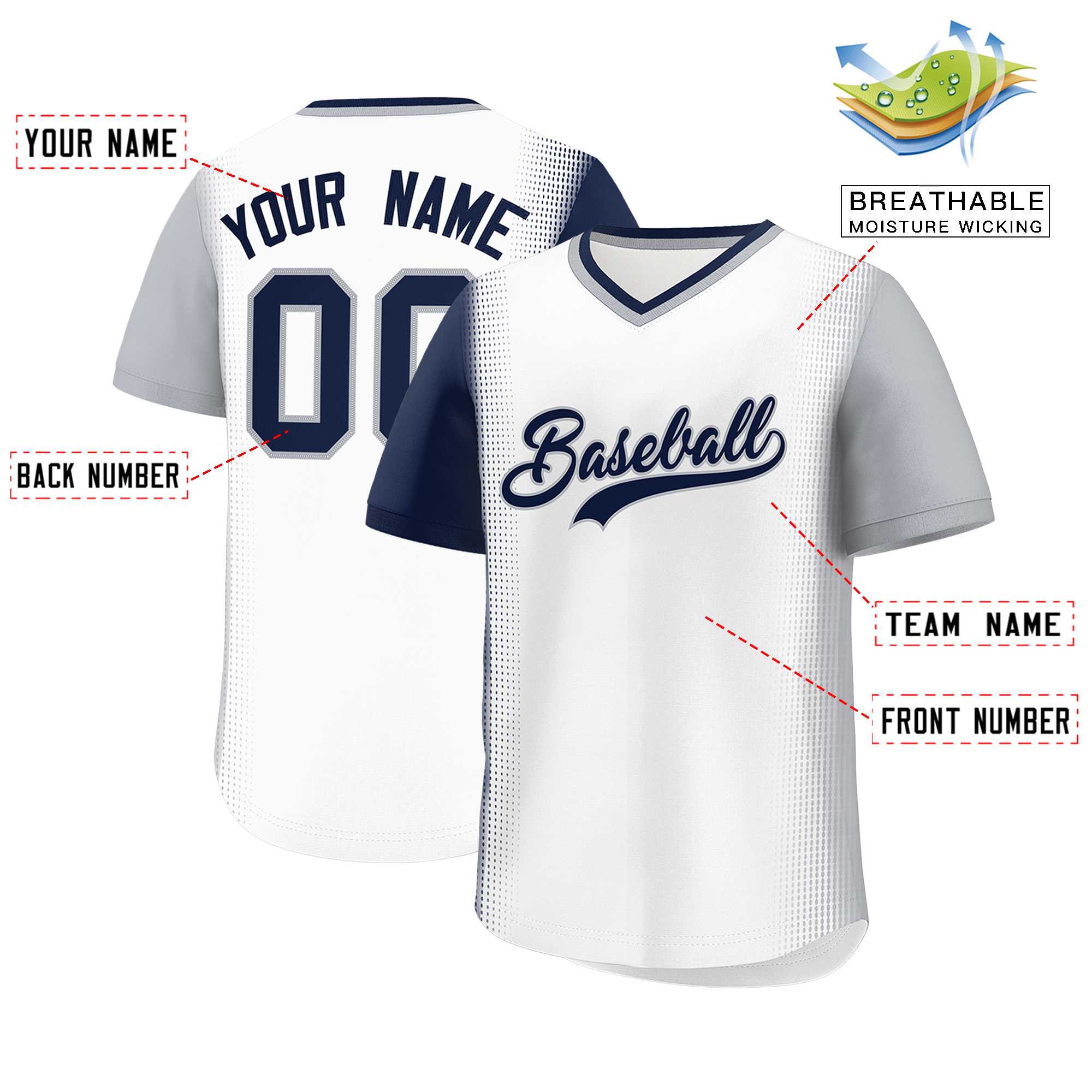 Custom White Navy-Gray Personalized Raglan Sleeves Authentic Baseball Jersey