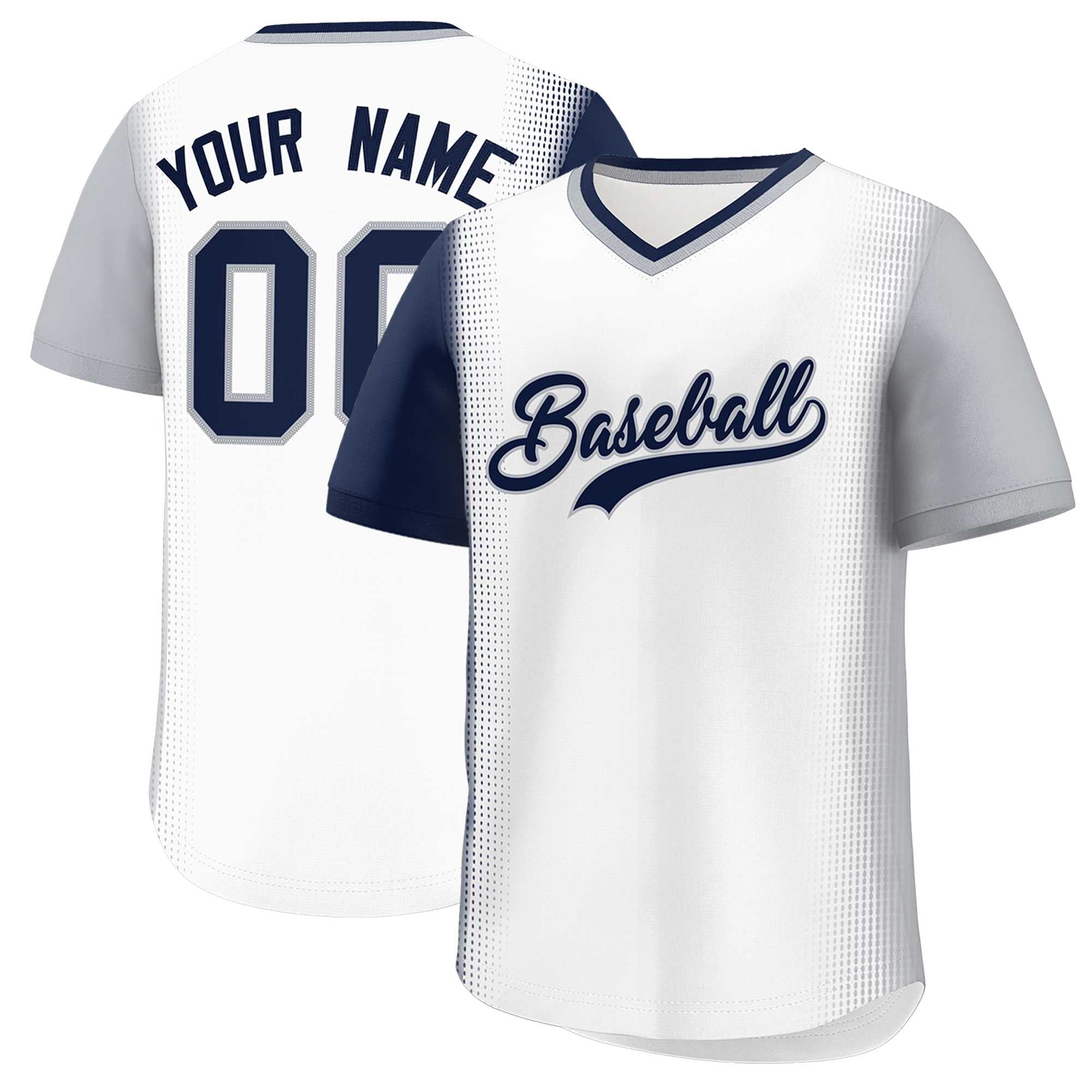 Custom White Navy-Gray Personalized Raglan Sleeves Authentic Baseball Jersey