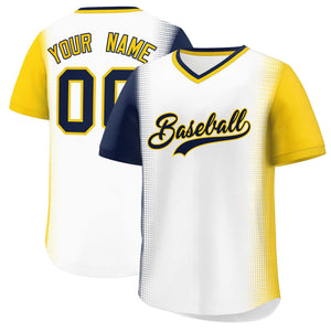 Custom White Navy-Gold Personalized Raglan Sleeves Authentic Baseball Jersey