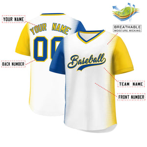 Custom White Royal-Gold Personalized Raglan Sleeves Authentic Baseball Jersey