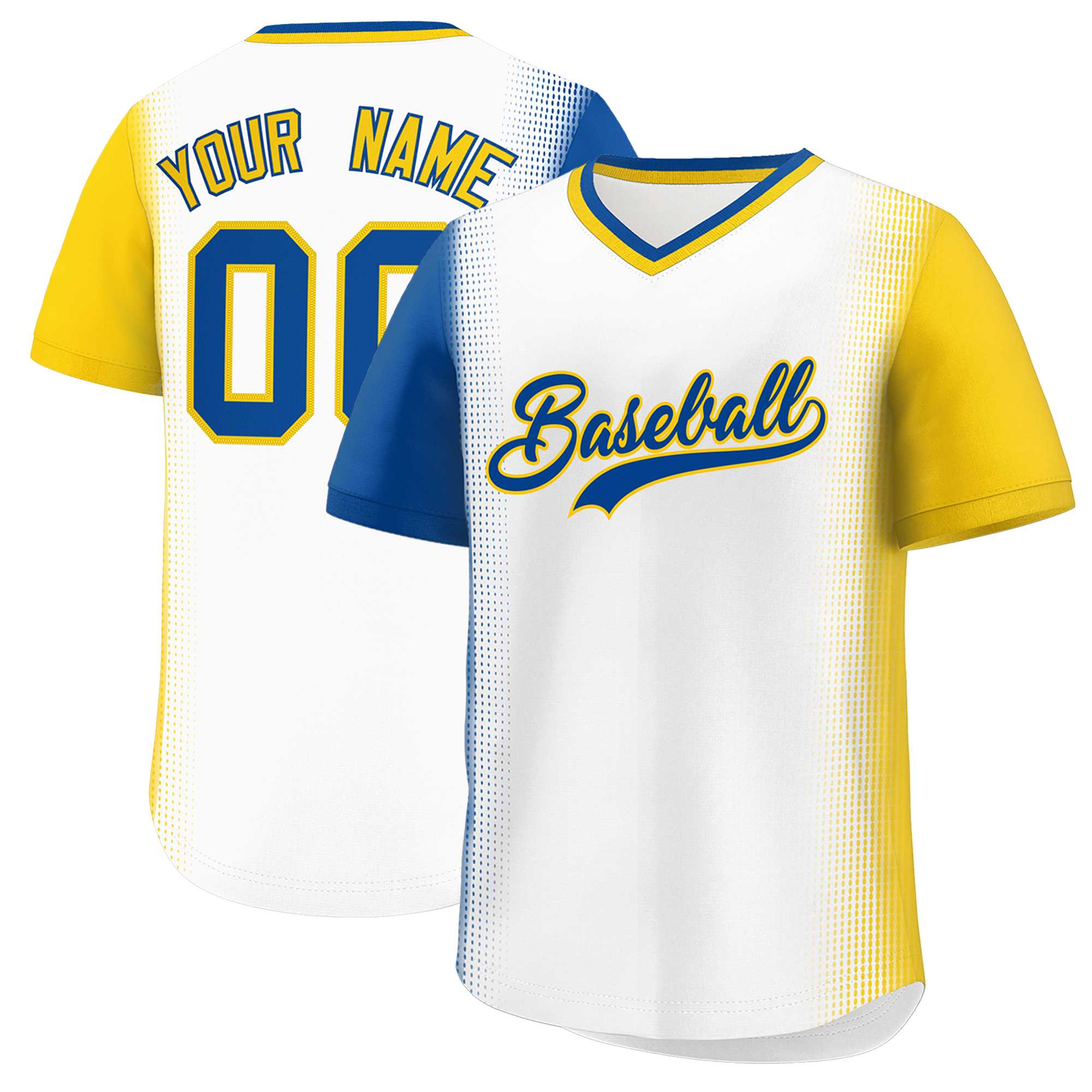 Custom White Royal-Gold Personalized Raglan Sleeves Authentic Baseball Jersey