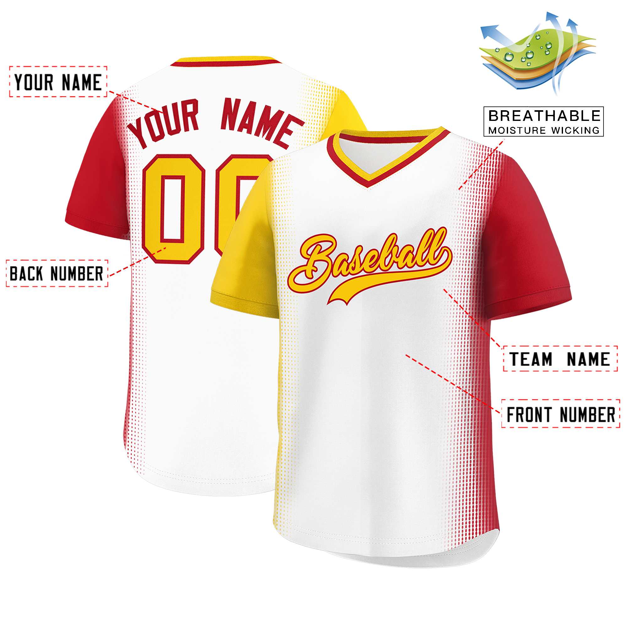 Custom White Gold-Red Personalized Raglan Sleeves Authentic Baseball Jersey