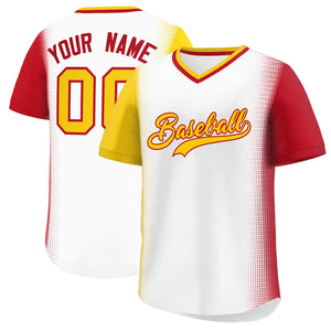 Custom White Gold-Red Personalized Raglan Sleeves Authentic Baseball Jersey