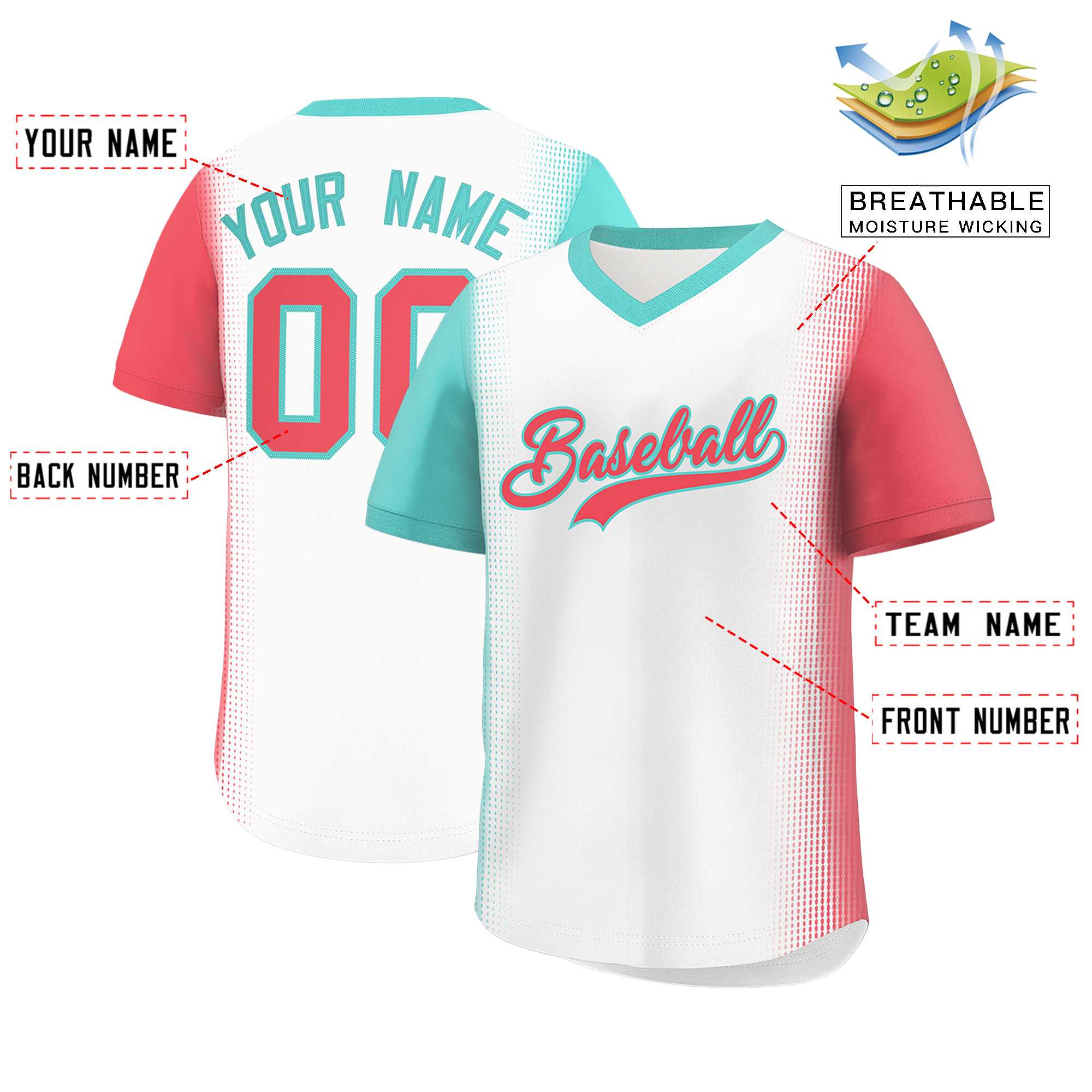 Custom White Bright Green-Light Red Personalized Raglan Sleeves Authentic Baseball Jersey