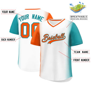 Custom White Orange-Aqua Personalized Raglan Sleeves Authentic Baseball Jersey