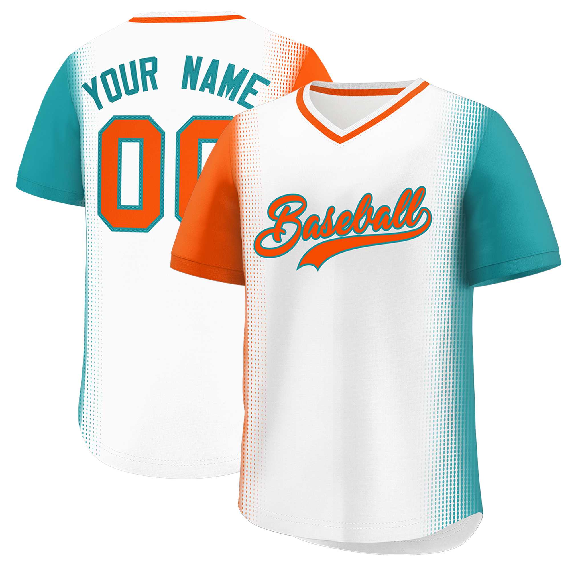 Custom White Orange-Aqua Personalized Raglan Sleeves Authentic Baseball Jersey