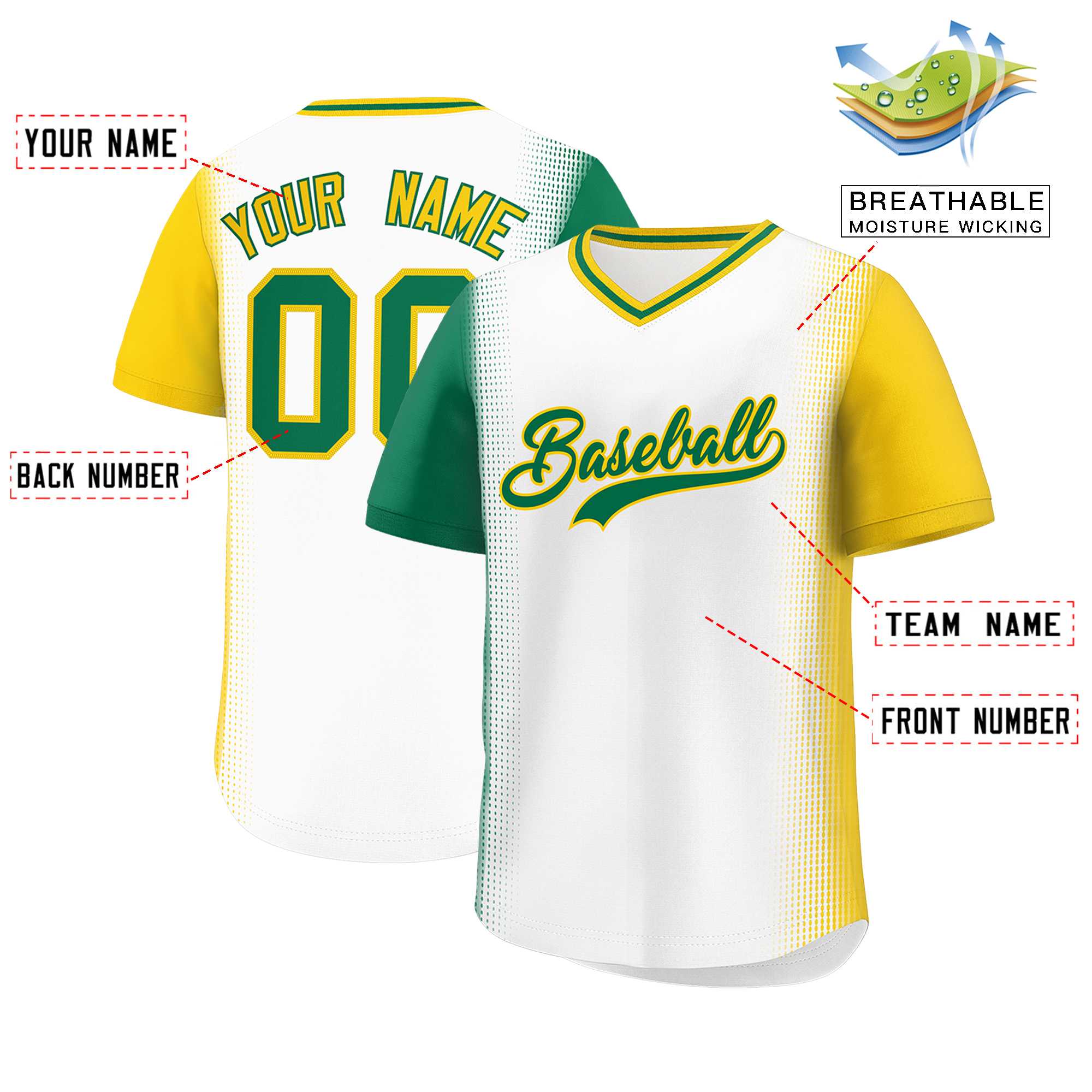 Custom White Kelly Green-Gold Personalized Raglan Sleeves Authentic Baseball Jersey