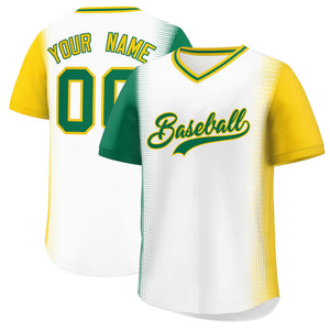 Custom White Kelly Green-Gold Personalized Raglan Sleeves Authentic Baseball Jersey