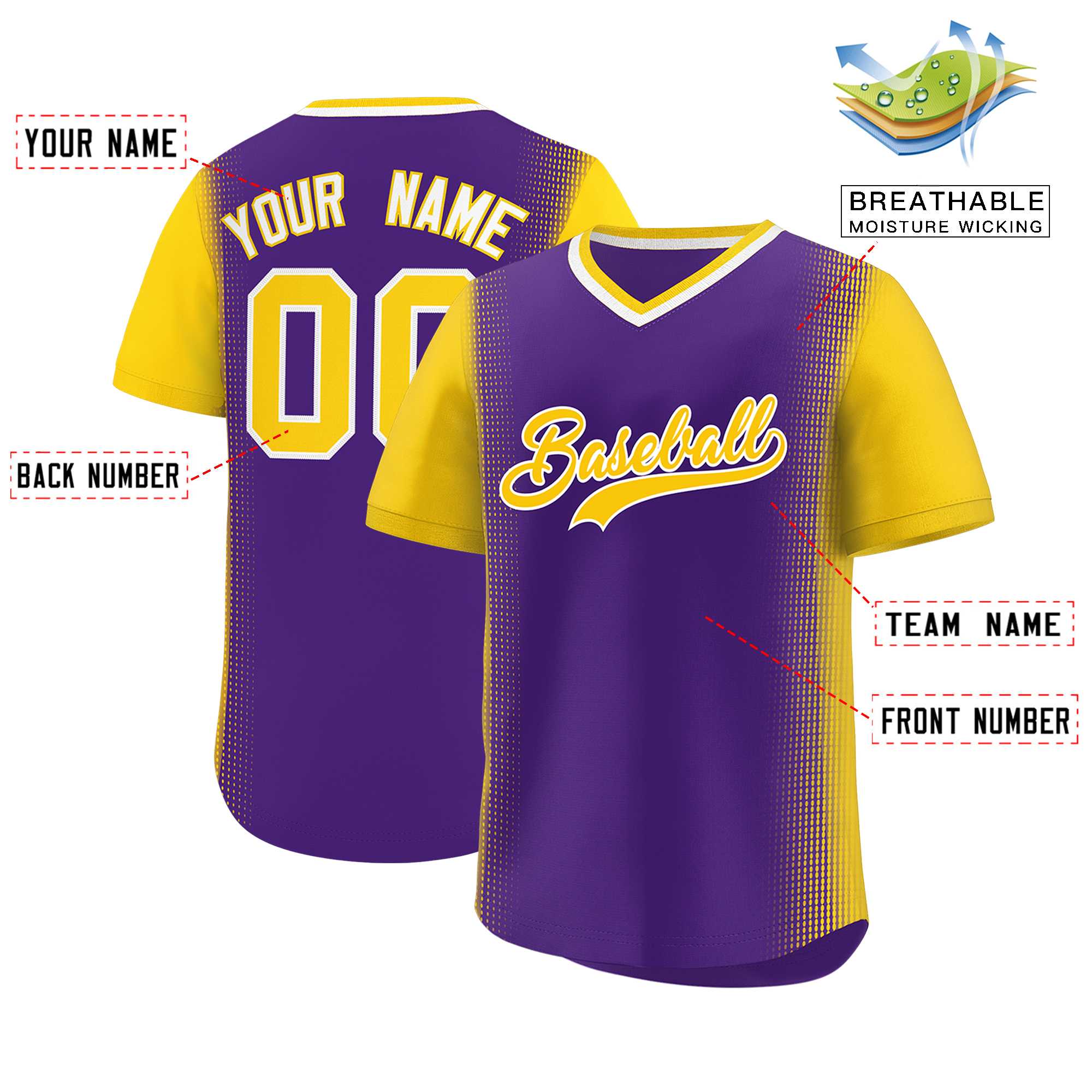 Custom Purple Gold Personalized Raglan Sleeves Authentic Baseball Jersey